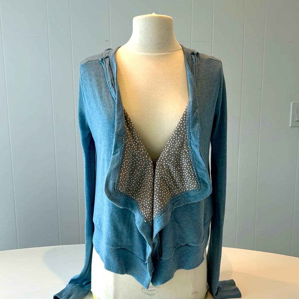 Free People || Cardigan Light Blue with Grey Polka Dot Lining Size XS